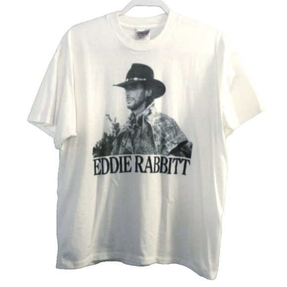 Oneita Other - Vintage EDDIE RABBITT I Love A Rainy Night white T Shirt ONEITA Adult size XL